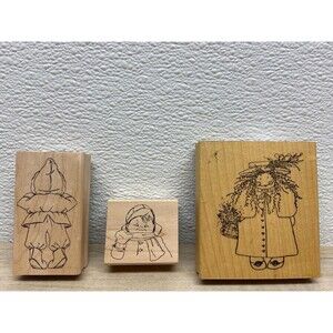 Set Of 3 Mixed Brands Wood Mounted Rubber Stamps